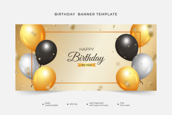 Download Birthday Banner with Golden Confetti - Premium Bundle
